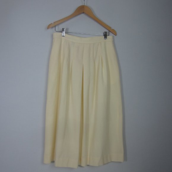 Vtg Talbots Womens S / M Ivory 100% Wool Pleated Midi Skirt Made USA Waist 30" - Picture 1 of 11